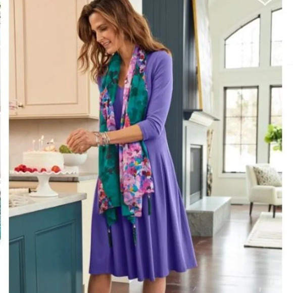 Soft Surroundings Birdsong Seamed Dress in Purple Iris Long Sleeve Size Medium - Picture 2 of 12